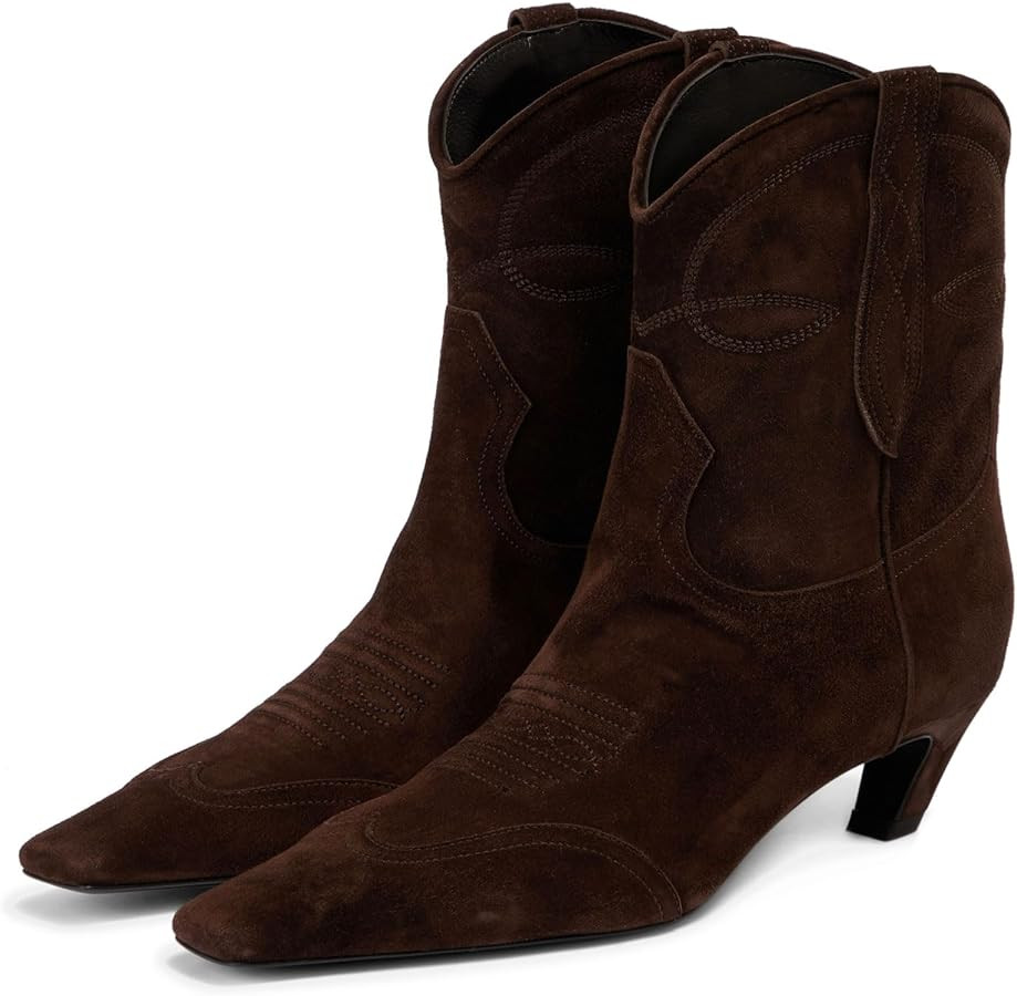 Women's Square Toe Kitten Heel Cowboy Boots Fashion Embroidered Pull On Wide Calf Cowgirl Boots F... | Amazon (US)