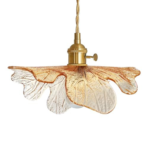 Auwieou Mid Century Modern Pendant Light Glass Pendant Lights with Hand Blown Amber Glass Shade Brass Pendant Light Farmhouse Gold Adjustable Hanging Light for Kitchen Dining Room Bedroom | Amazon (US)