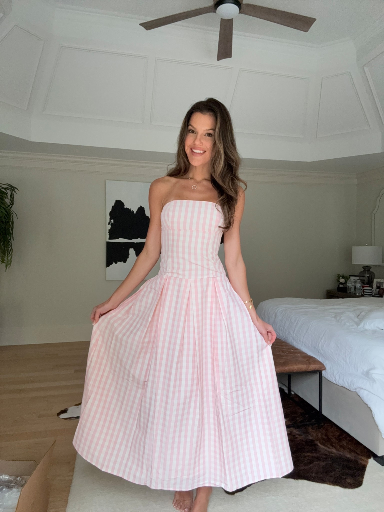 pink gingham strapless dress Strapless Lace Gingham Bubble Dress Pink