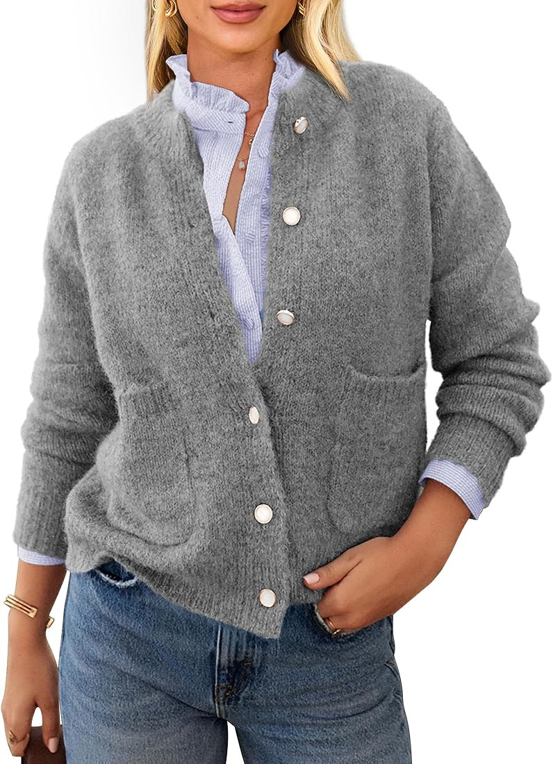 PRETTYGARDEN Women's Knit Cardigan Sweaters Casual Long Sleeve Open Front Button Up Ribbed Fall S... | Amazon (US)