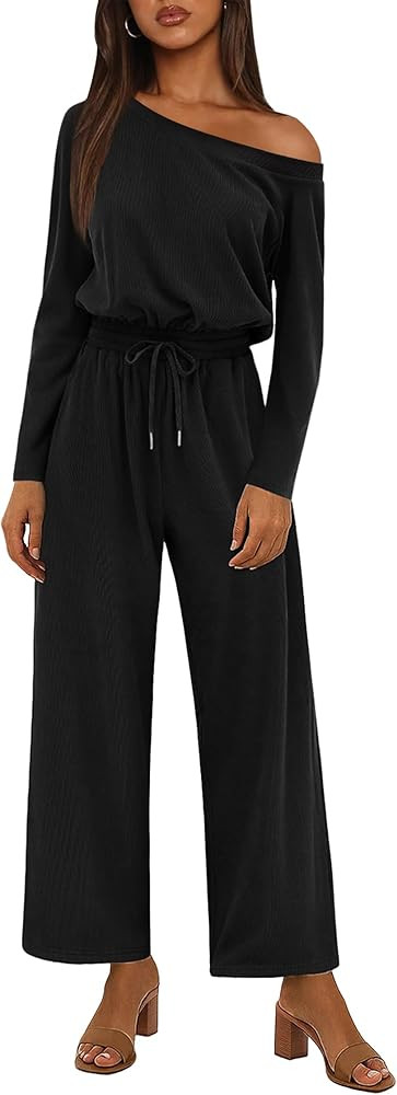 Lazysmile Jumpsuits For Women Dressy Long Sleeve Off Shoulder One Piece Wide Legs Rompers Casual ... | Amazon (US)