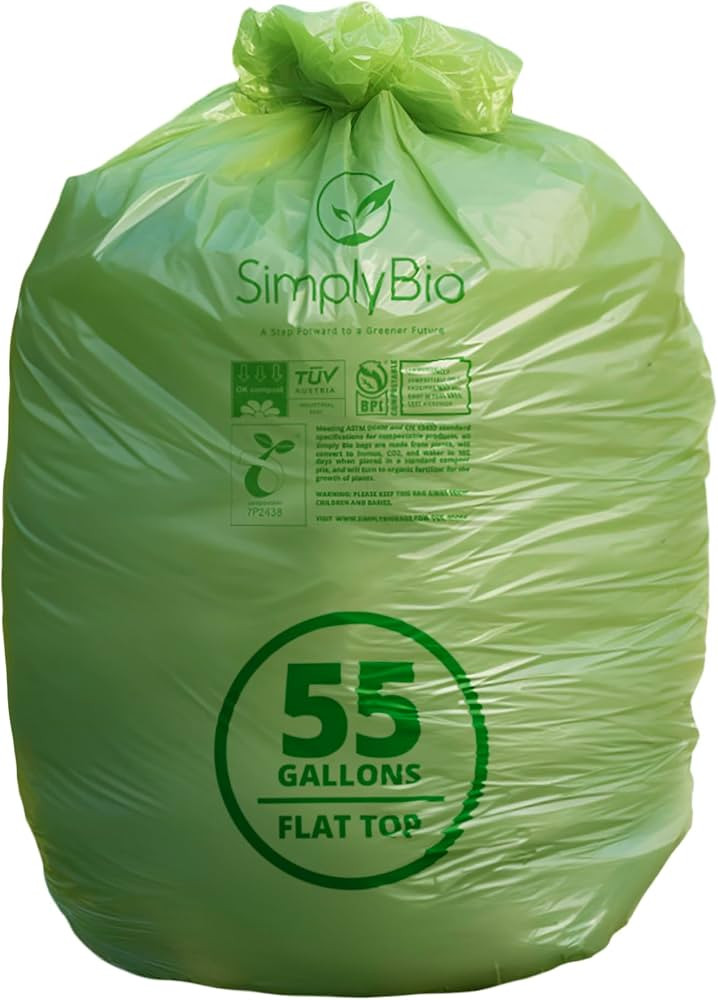 55 Gallon Compostable Trash Bags with Flat-Top, Heavy Duty Extra Thick 1.57 Mil, 208.2 Liter, 12 ... | Amazon (US)