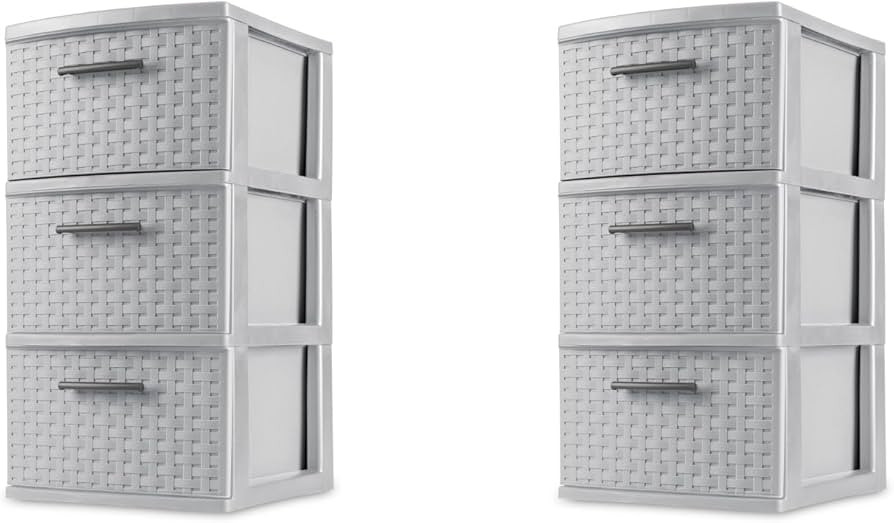 Sterilite 3 Drawer Weave Storage Tower, Plastic Decorative Drawers to Organize Clothes in Bedroom... | Amazon (US)