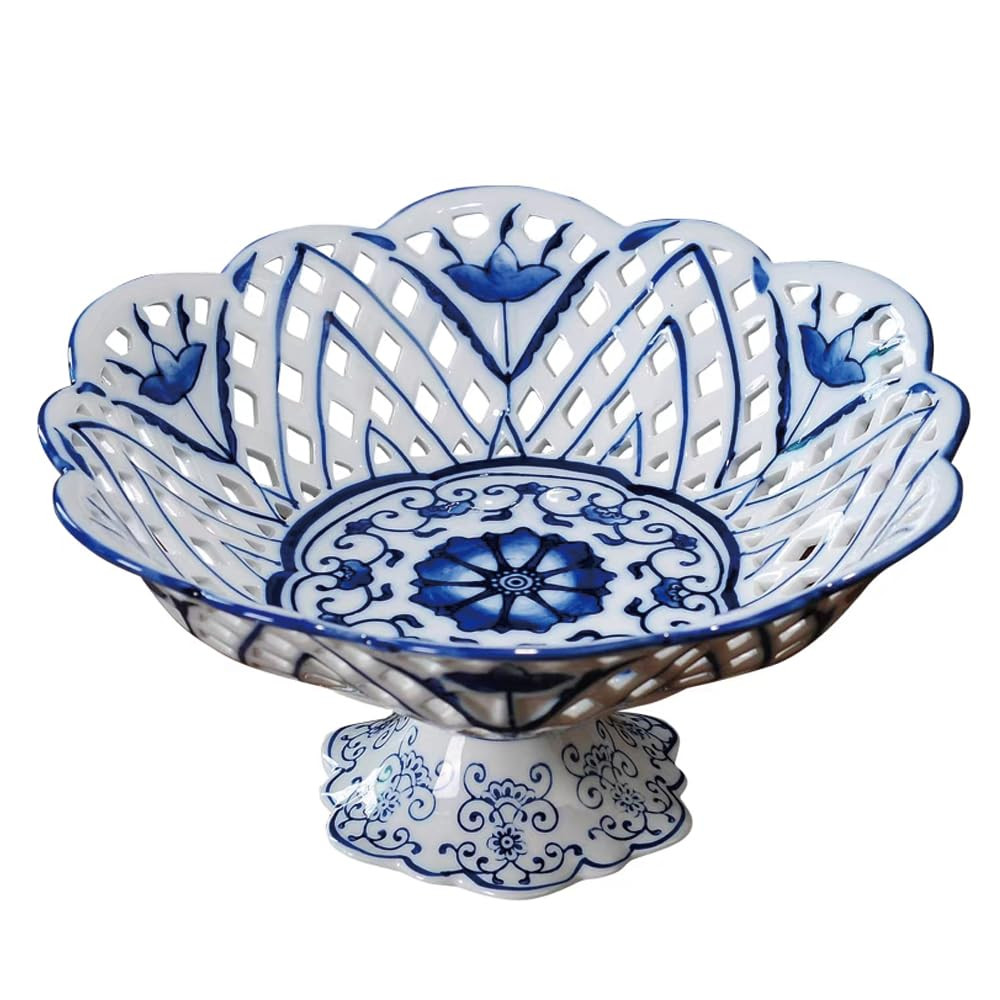 Vintage Floral Round Chinoiserie Ceramic Serving Bowl with Draining Holes, Blue And White10" Larg... | Amazon (US)