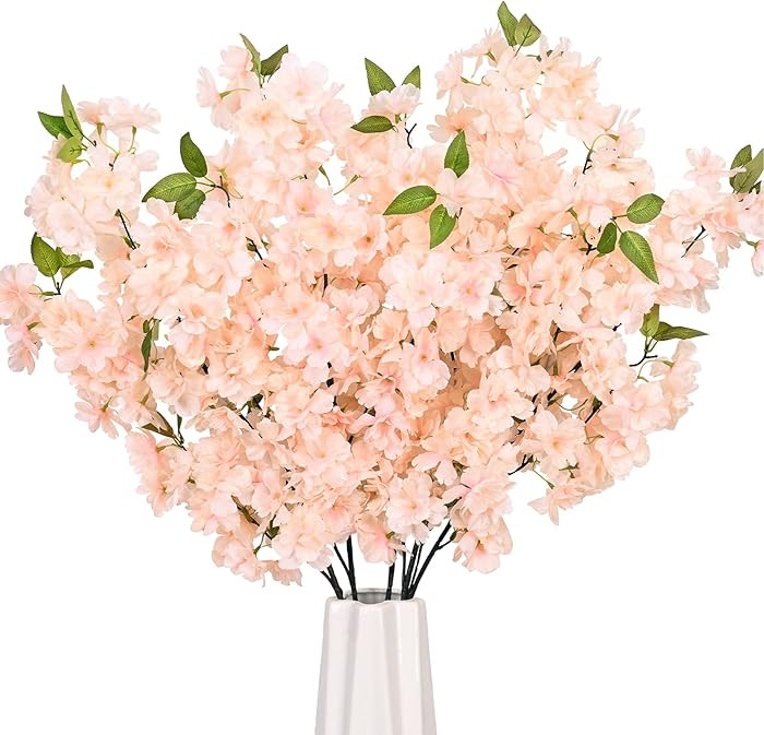 Sunm Boutique Champagne Faux Cherry Blossom Branches, Artificial Cherry Blossom Stems Cherry Blos... | Amazon (US)