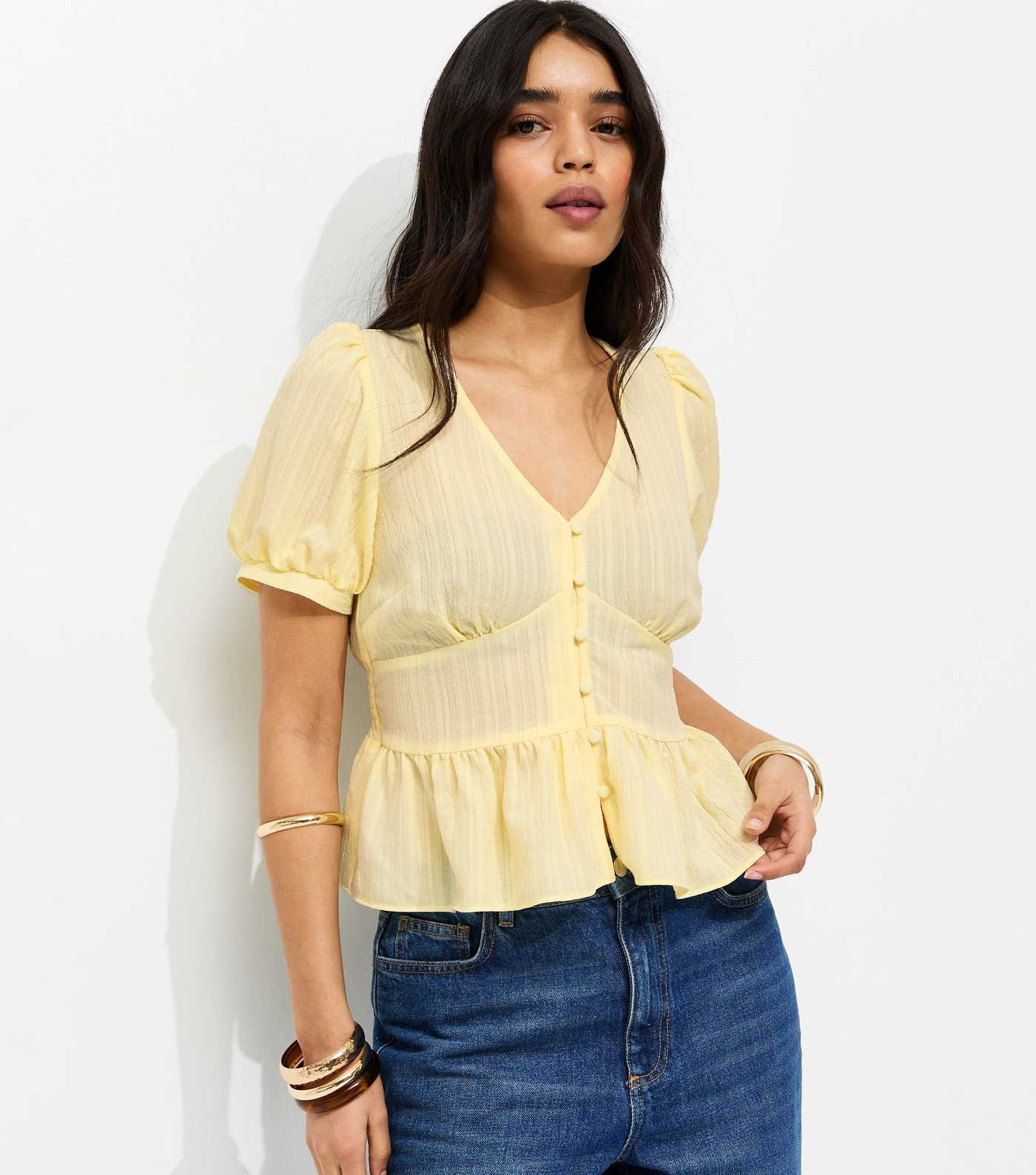 Light Yellow V Neck Tea Blouse | New Look | New Look (UK)