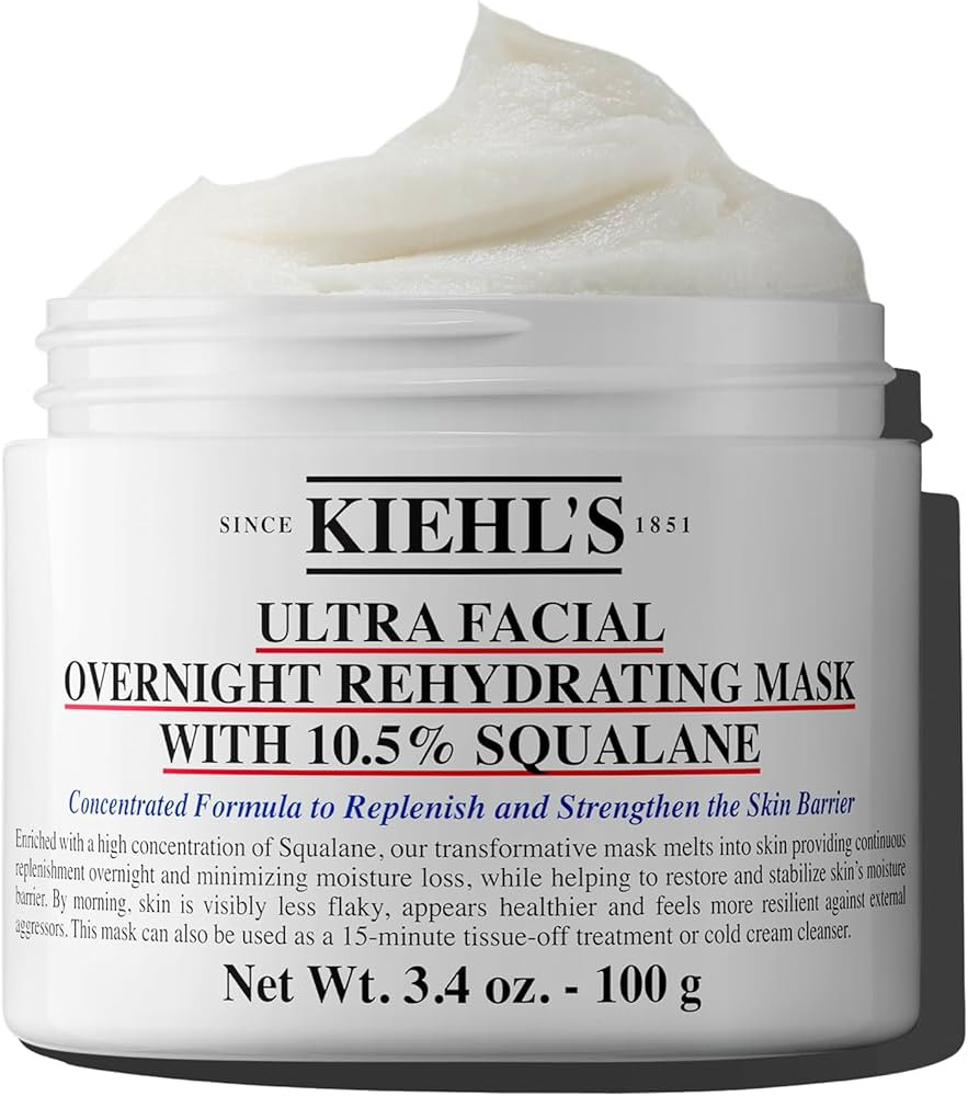 Kiehl's Ultra Facial Overnight Hydrating Face Mask with 10.5% Squalane, Deeply Hydrates Skin & St... | Amazon (US)