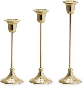 Brass Candlestick Holder Set - Taper Candle Holders in 3 Heights (7", 8", 9"), Brass Plated Metal... | Amazon (US)