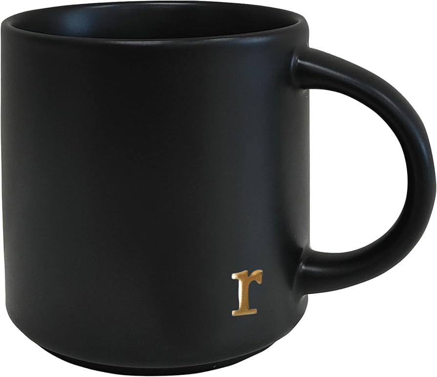 COLLECTIVE HOME - Black Monogram Ceramic Mugs, 15 oz Golden Initial Coffee Cups, Elegant Alphabet... | Amazon (US)
