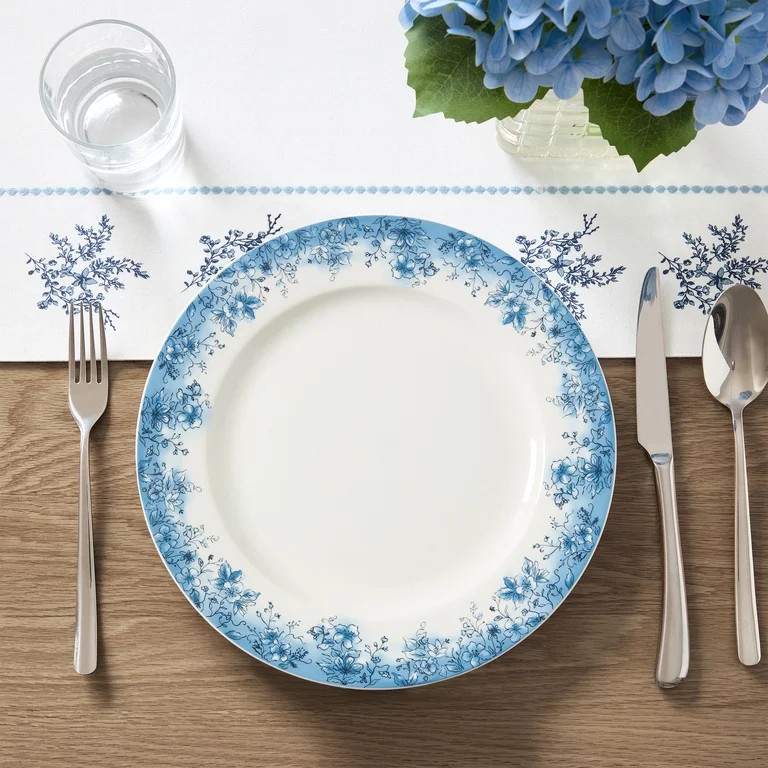 Floral Ceramic Plate, Blue and White, 10.5", by My Texas House | Walmart (US)