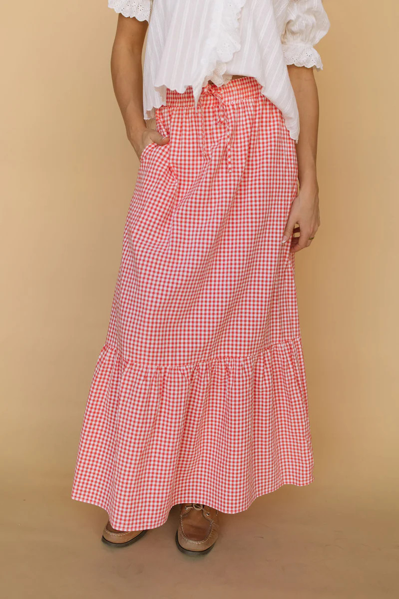 Selene Gingham Skirt in Bright Red | Henly