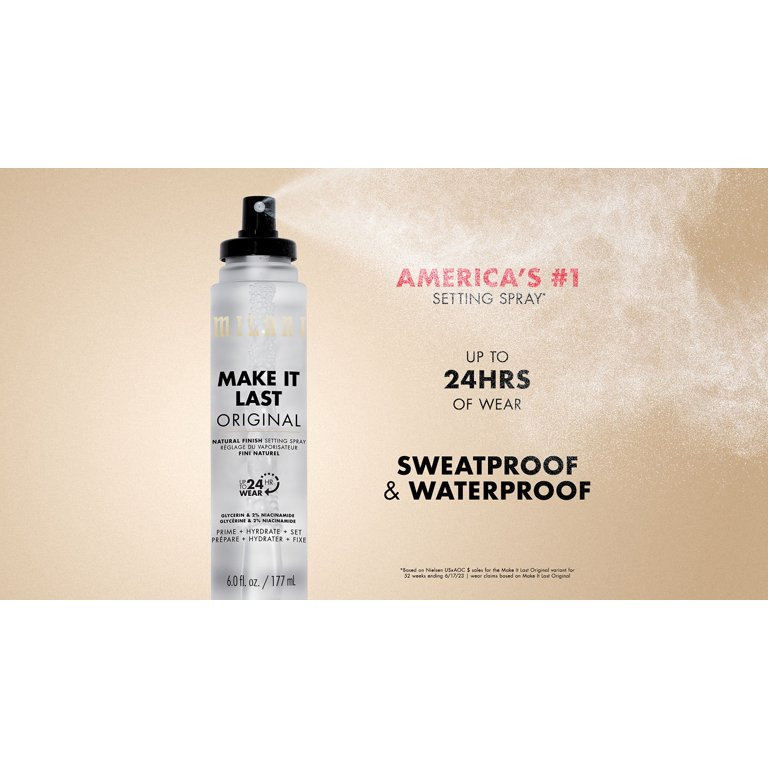 Milani Make It Last Jumbo XL Setting Spray, Prime + Hydrate + Set, Natural Finish, 6 fl oz | Walmart (US)