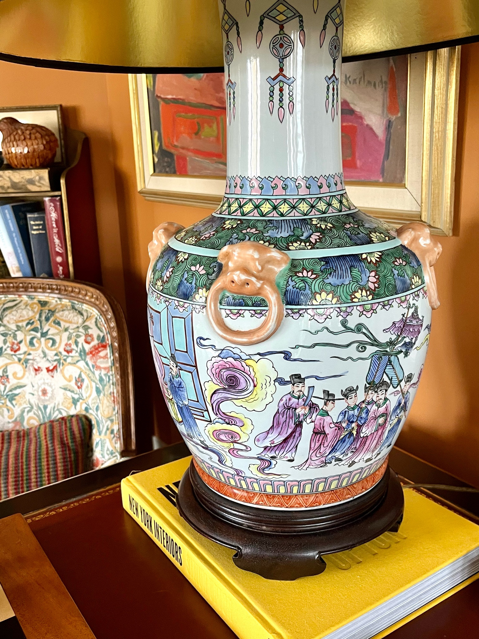 Love the colors in this vintage lamp - the bits of orange accent the walls.. scouted some options for a similar look. Also linking the New York Interiors book.. great for display..

#LTKstyletip #LTKhome