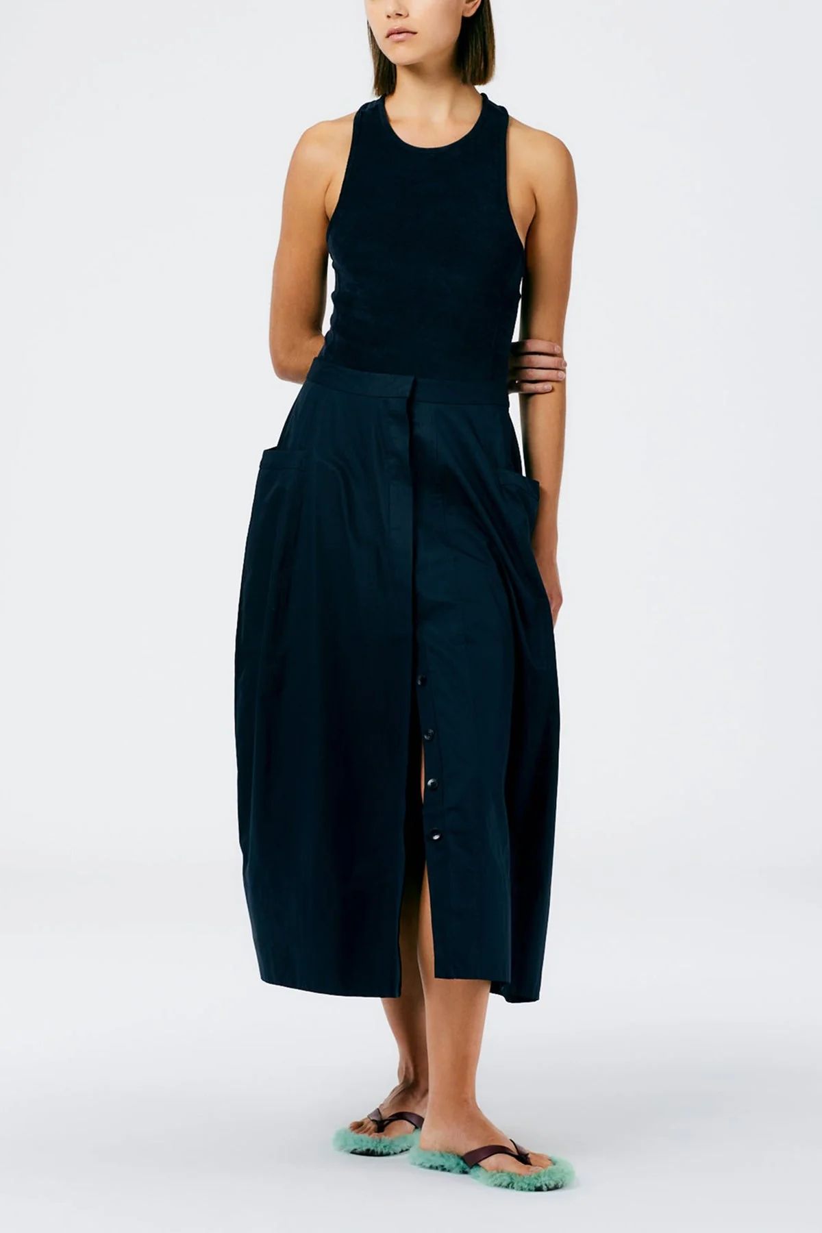 Eco Poplin Lantern Skirt in Dark Navy - 4 US | Shop Olivia