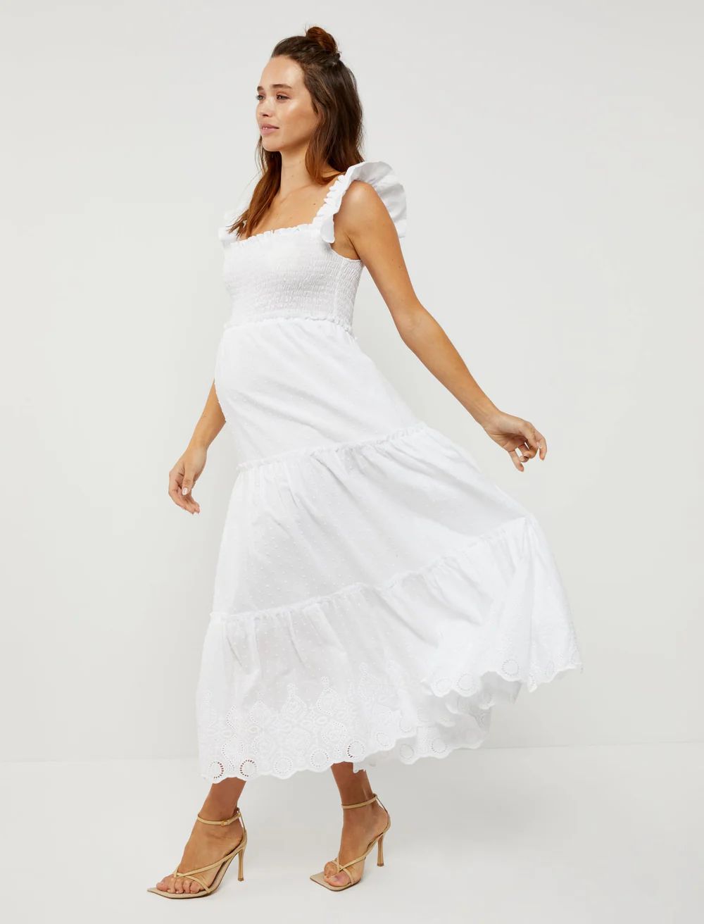 Pietro Brunelli Chloe Ruffle Sleeve Smocked Maternity Dress | Motherhood Maternity