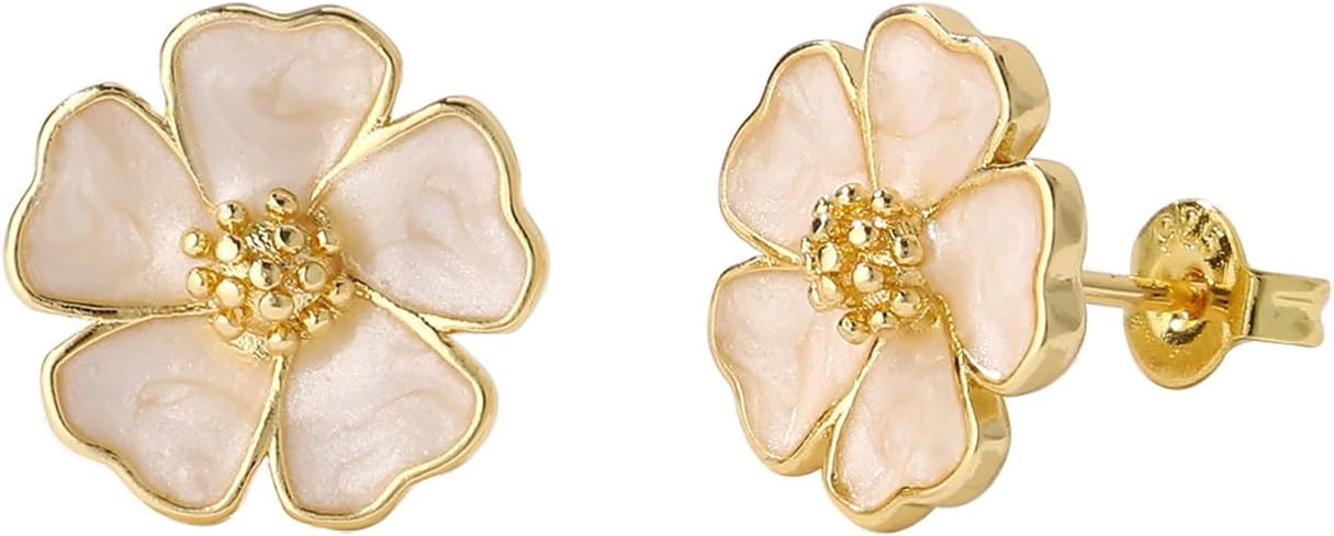 Cute Small Blue 5-Petal Flower Stud Earrings for Women, Unique Statement Flower Earring Lightweig... | Amazon (US)