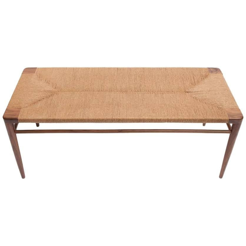Walnut and Natural Rush 44" Bench by Smilow Furniture | 1stDibs