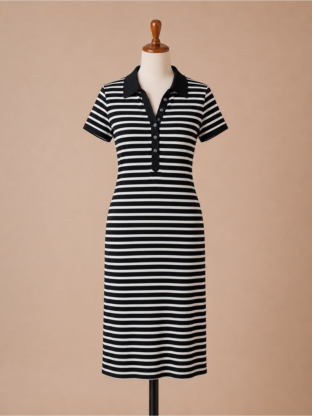Veronica Beard Bailey Black White Striped Ribbed Polo Dress Size S | Poshmark