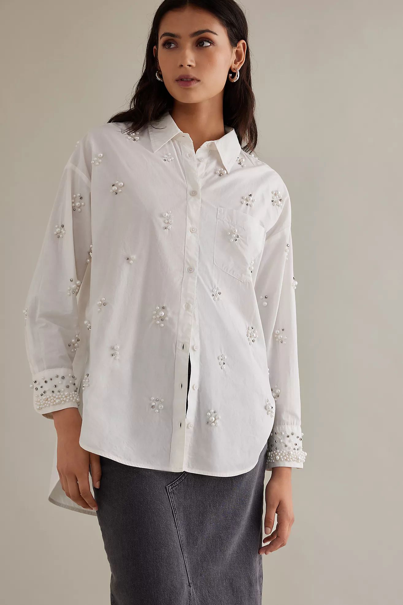 The Bennet Buttondown Shirt by Maeve: Pearl-Embellished Edition | Anthropologie (US)