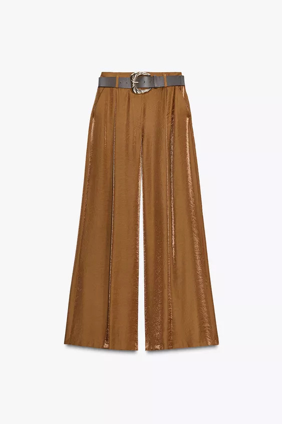 WIDE SATIN TROUSERS WITH BELT | Zara US