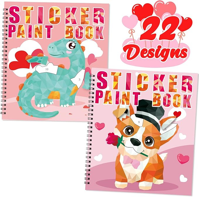 90shine 2PCS Valentine's Day Gifts for Kids Sticker Books - Valentines Crafts Ages 4-8 Create 22 ... | Amazon (US)