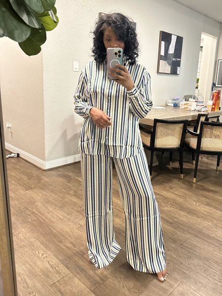 I’m a sucker for a cute set! This stripped set is beautiful. Love the colors and design and the feel of it. It’s perfect for a spring event. Button down stripped top and matching trousers 

#LTKtravel #LTKstyletip #LTKworkwear