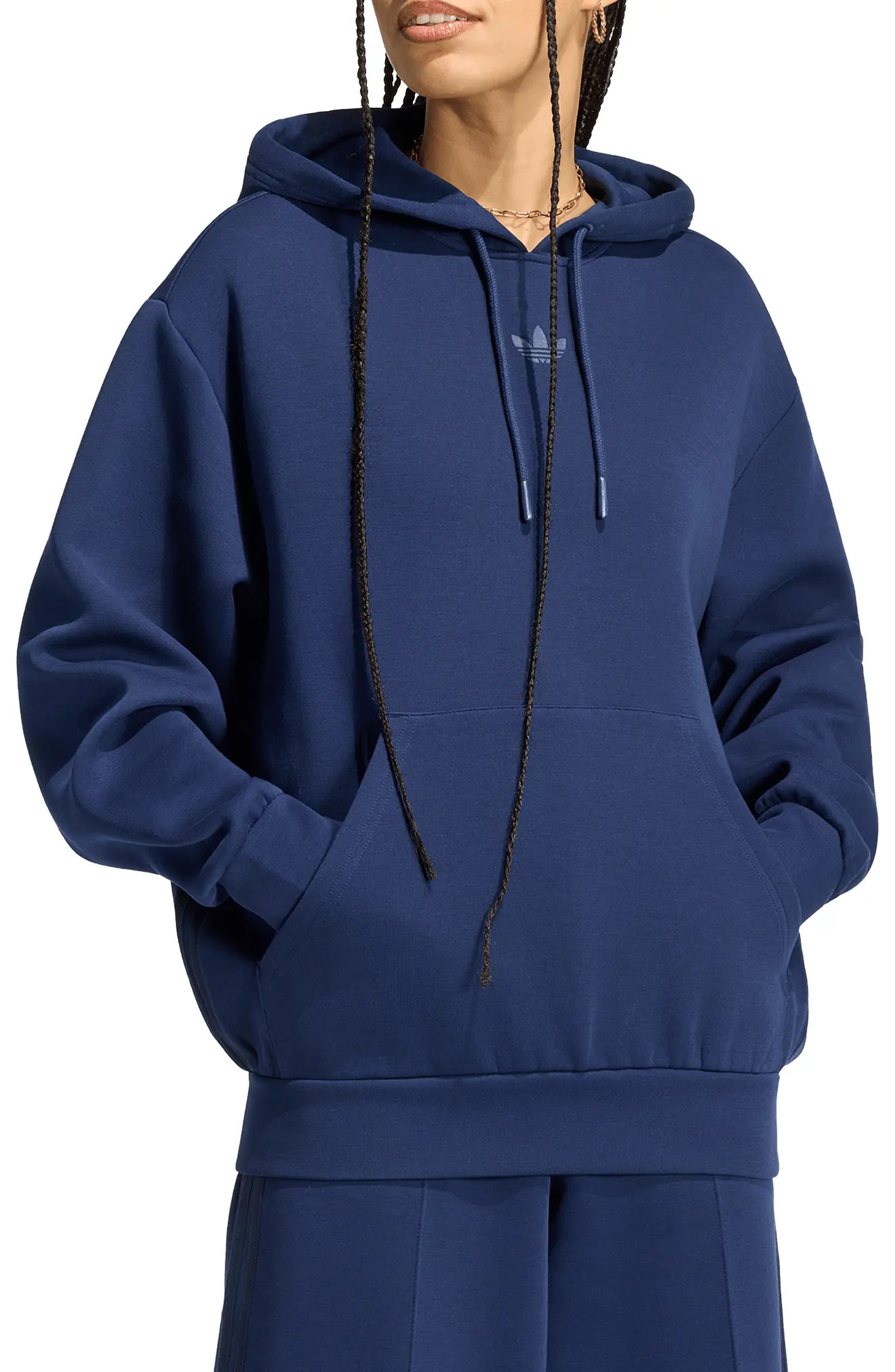 adidas Originals Spacer Oversize Trefoil Hoodie in Night Indigo at Nordstrom, Size X-Large | Nordstrom