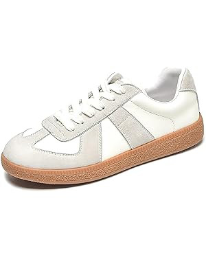 BEAU TODAY Fashion Sneakers Women,Leather Casual Lace Up Retro OG Sneakers,Comfortable Tennis Run... | Amazon (US)