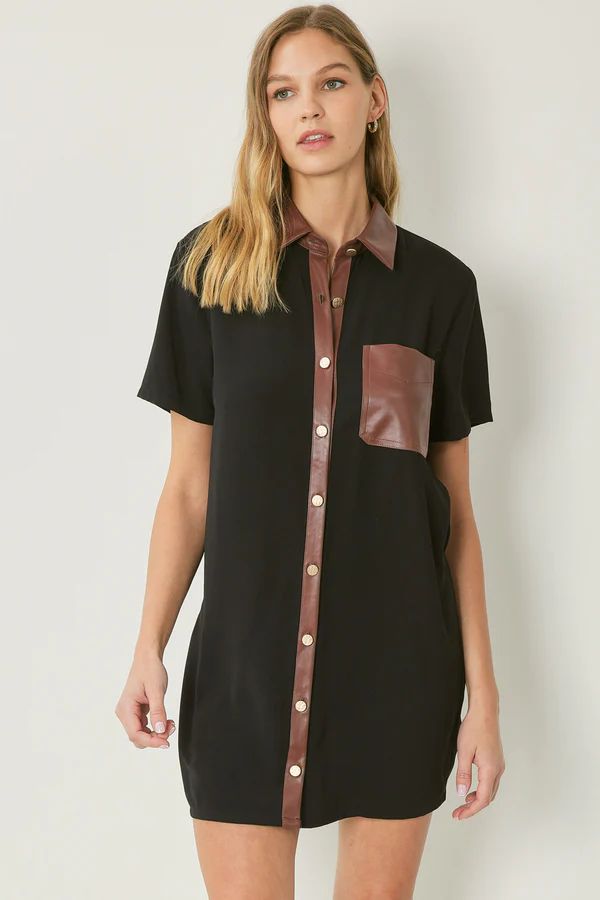 JOBE COLLARED BUTTON UP MINI DRESS IN BLACK | Indigeaux Denim Bar & Boutique