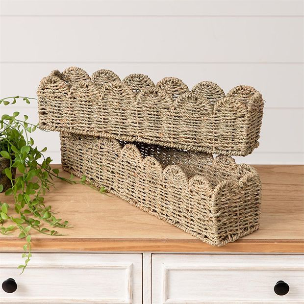 Scalloped Seagrass Nesting Baskets Set of 2 | Antique Farm House