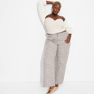 Women's Mid-Rise 90's Relaxed Straight Pants - Wild Fable™ Brown Leopard Print | Target