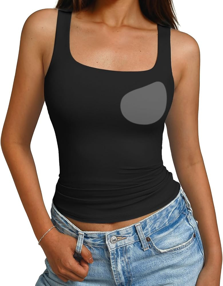 GKBK Womens Padded Double Lined Tank Tops Scoop Neck Built in Bra Tops Seamless Slim Fit Basic Te... | Amazon (US)