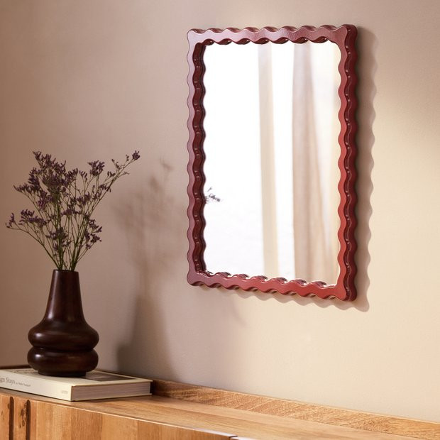 Buy Habitat Red Wood Lacquered Wavy Wall Mirror - 48x40cm | Wall mirrors | Habitat | Habitat UK