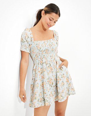 AE Picnic Pretty Puff-Sleeve Dress | American Eagle Outfitters (US & CA)