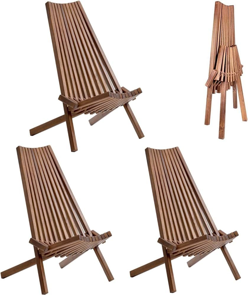 3PC Folding Garden Lounge Chairs Solid Wood Outside Foldable Low Profile Acacia Wood Lounge Chair... | Amazon (US)