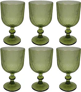 Green Drinking Glasses set of 6 Wine Goblets Vintage Colored Glassware 13 oz for Wedding Party Ba... | Amazon (US)