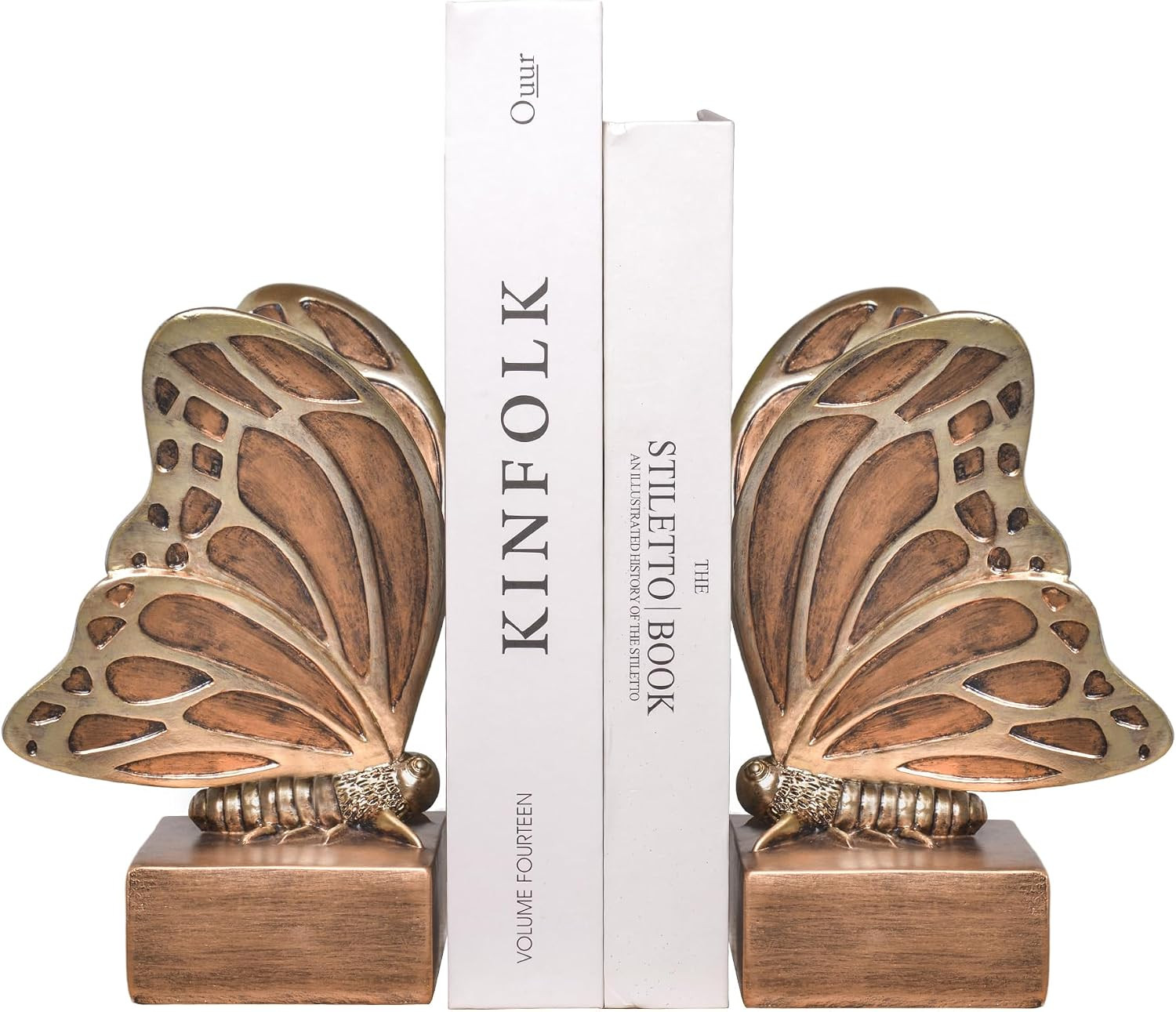 Vintage Brown Butterfly Bookends,Resin Book Ends for Shelves,Heavy Duty Decorative Bookends,Creative Book Stopper Holder Decor for Desk Home Office,Shelf Decoration,Gifts for Mother's Day | Amazon (US)