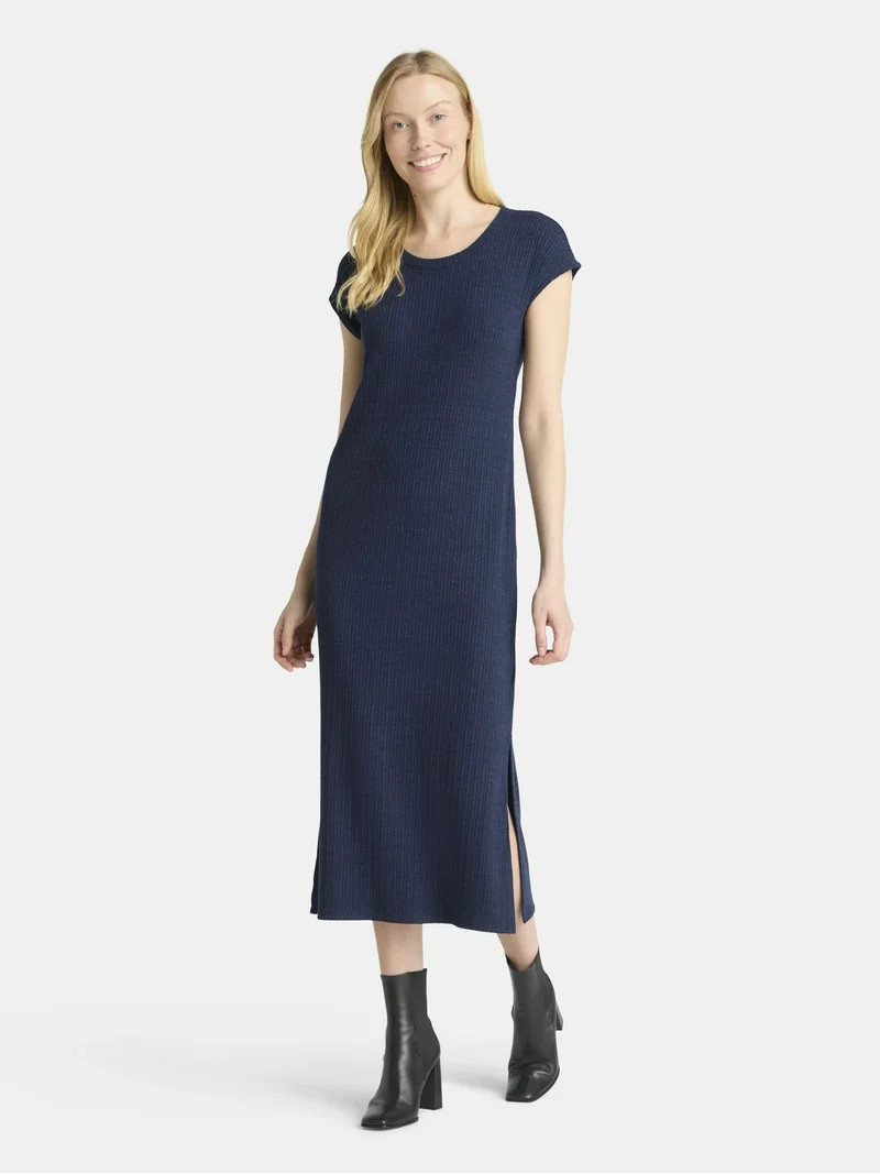 Time and Tru Women's Ribbed Column Dress with Short Sleeves, XS-XXXL | Walmart (US)