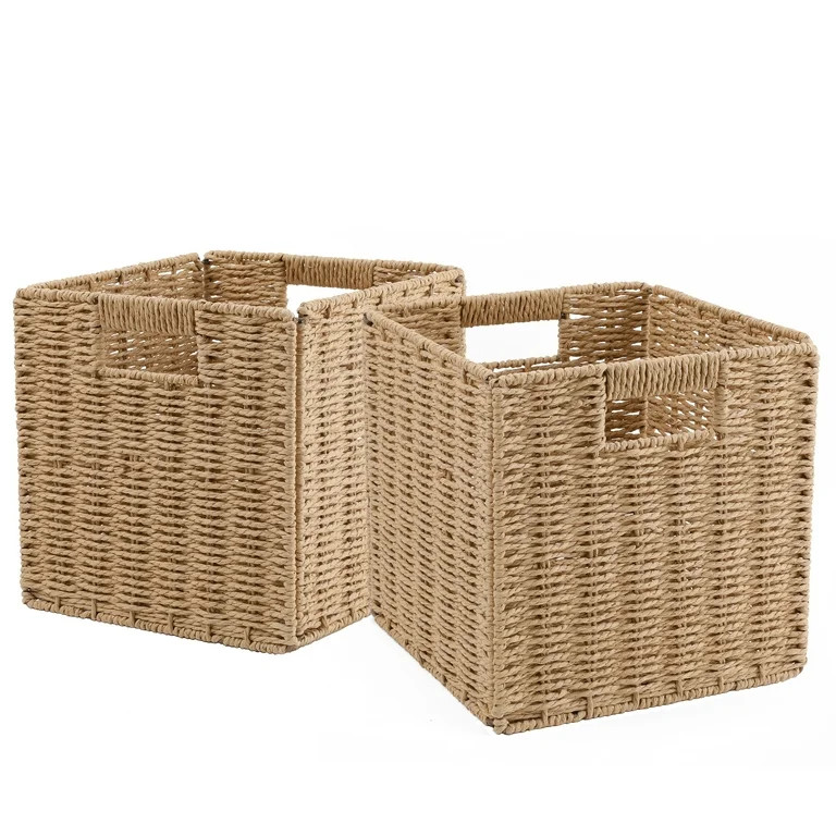 Chicgrowth Wicker Baskets Woven Foldable Collapsible Cube Bin With Handle Set Of 2 - Walmart.com | Walmart (US)