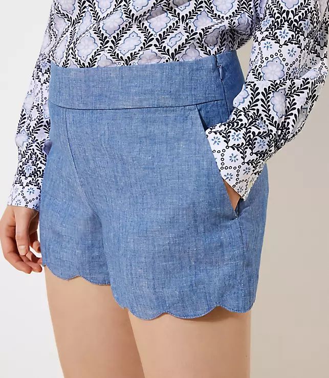 Scalloped Chambray Shorts with 4 Inch Inseam | LOFT | LOFT