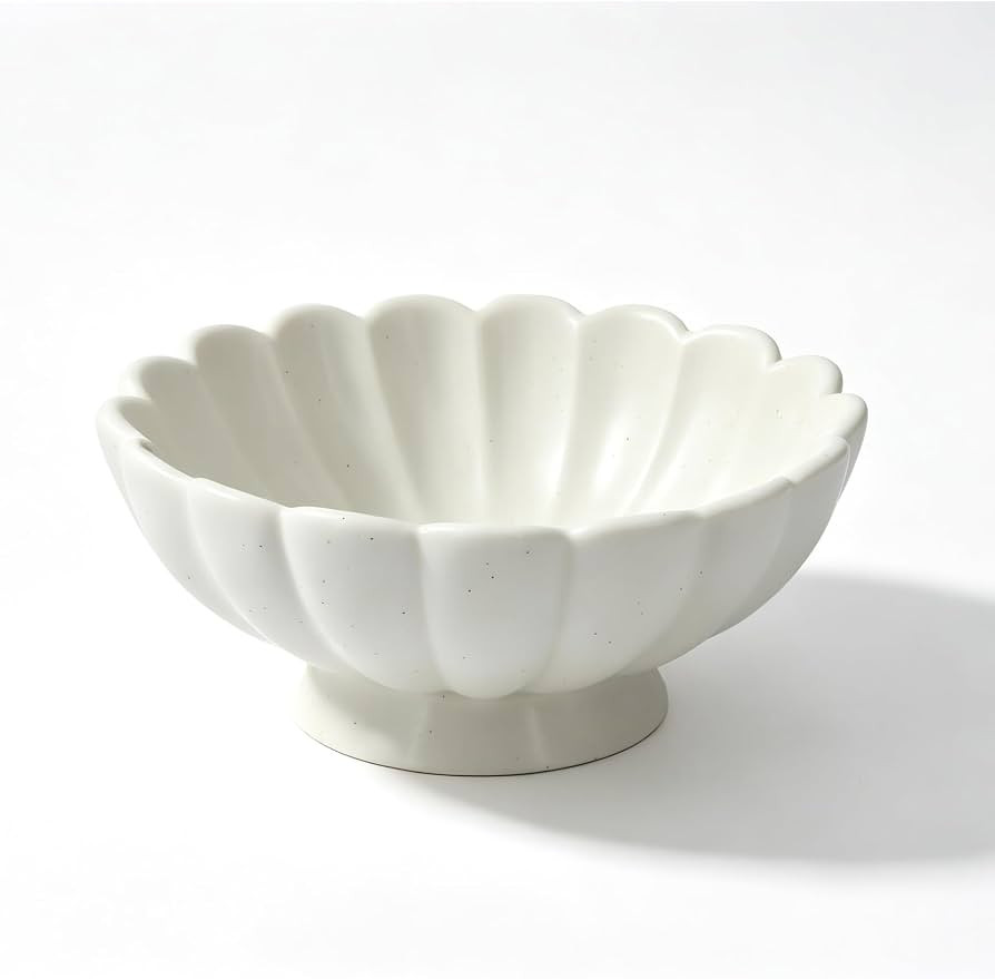 8-Inch Medium Fluted Ceramic Decorative Bowl,Cream White Speckled Fruit Bowl for Kitchen Counter,... | Amazon (US)