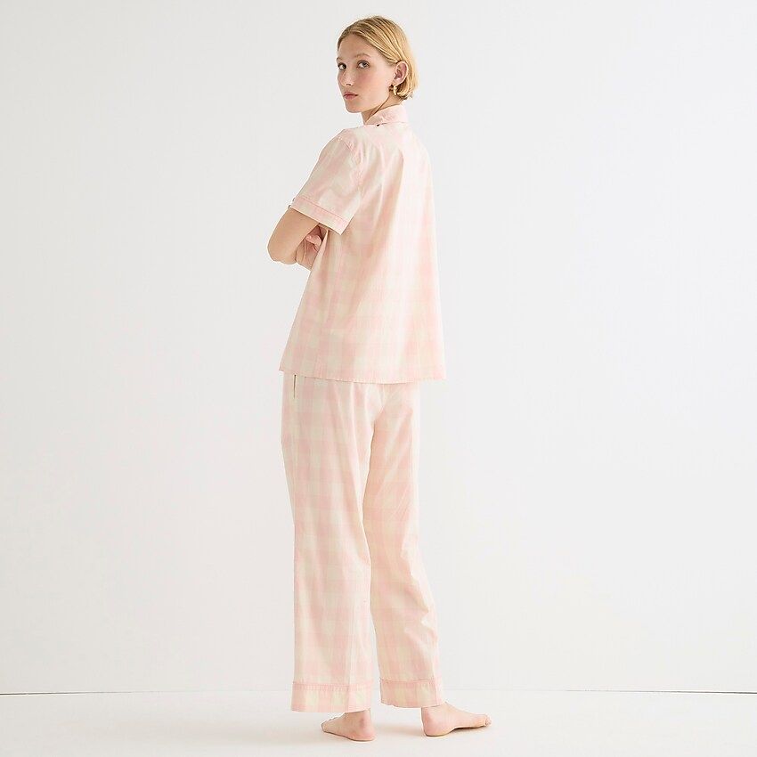Short-sleeve cropped cotton poplin pajama set in Bristol gingham | J.Crew US