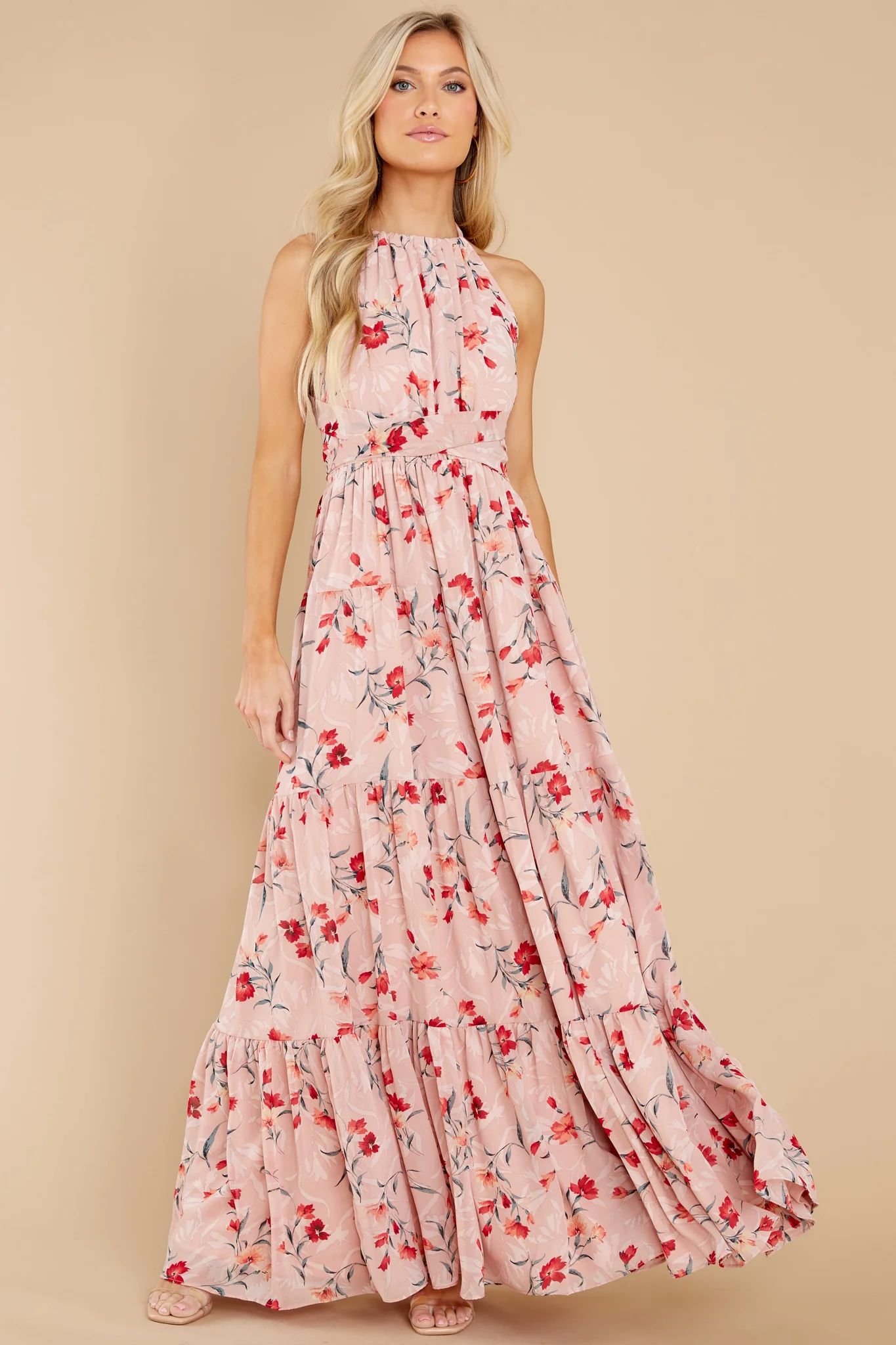 Heat Of The Moment Blush Floral Print Maxi Dress | Red Dress 