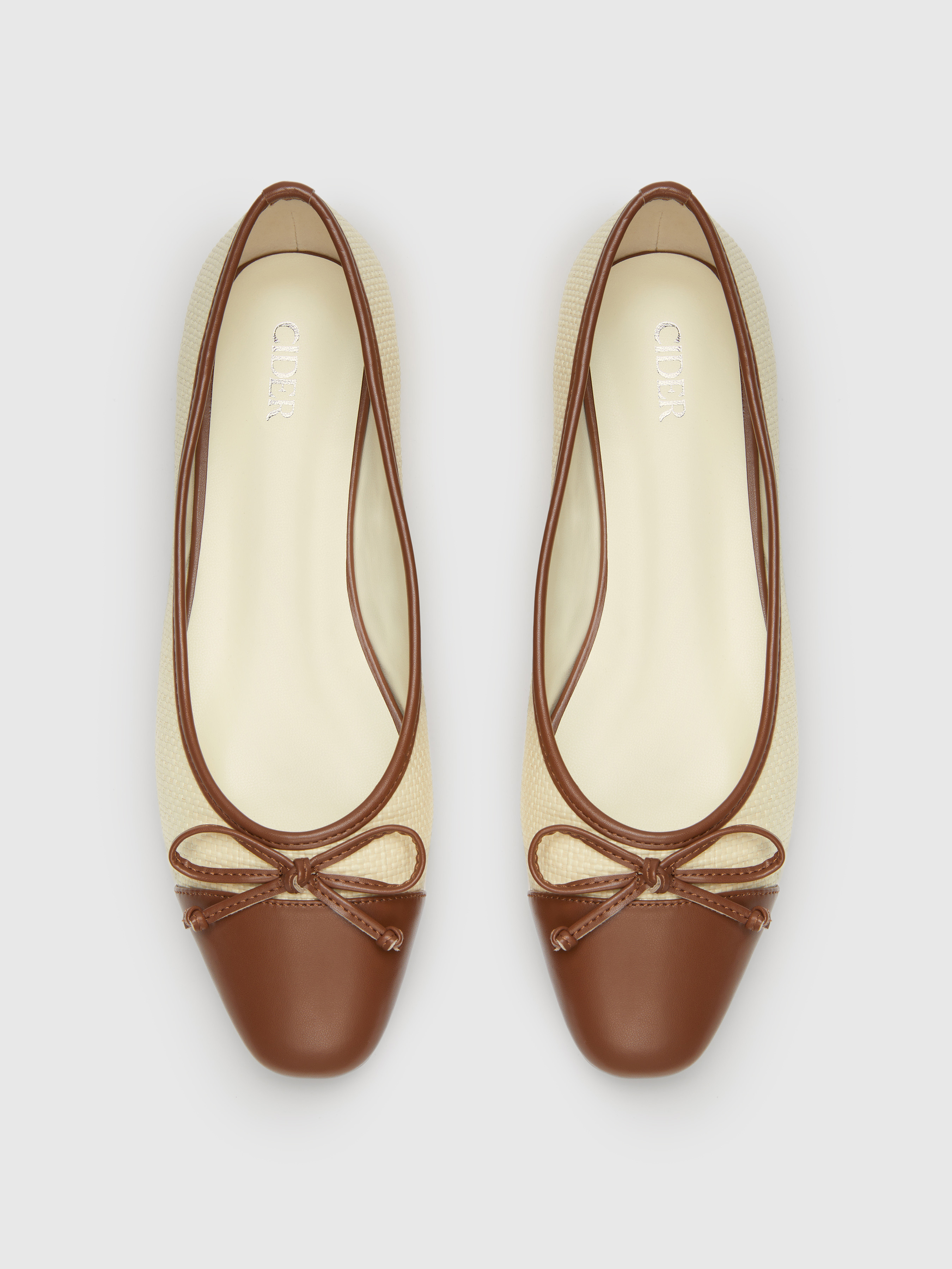 BOWKNOT TWO-TONE FAUX LEATHER MARY JANE FLATS | Cider