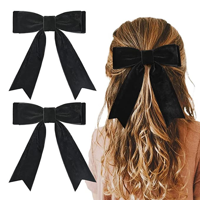 2PCS 5" Velvet Black Hair Bows Girls Hair Clips Ponytail Holder Accessories for Girls Toddlers | Amazon (US)