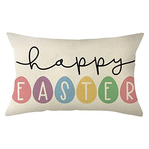 Ogiselestyle Happy Easter Egg Throw Pillow Cover, 12 x 20 Inch Spring Bunny Egg Holiday Party Cushion Case Decoration for Sofa Couch | Amazon (US)