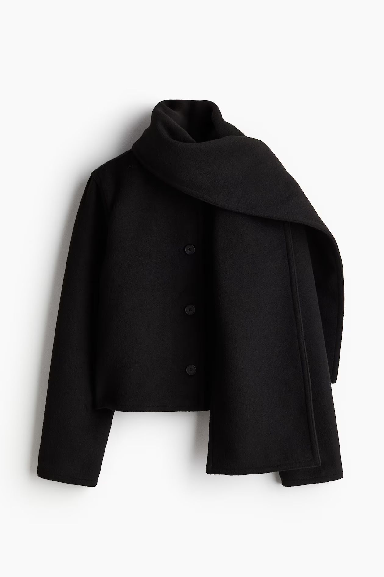 Gefilzte Jacke mit Schal - Langarm - Kurz - Schwarz - Ladies | H&M AT | H&M (DE, AT, CH, NL, FI)