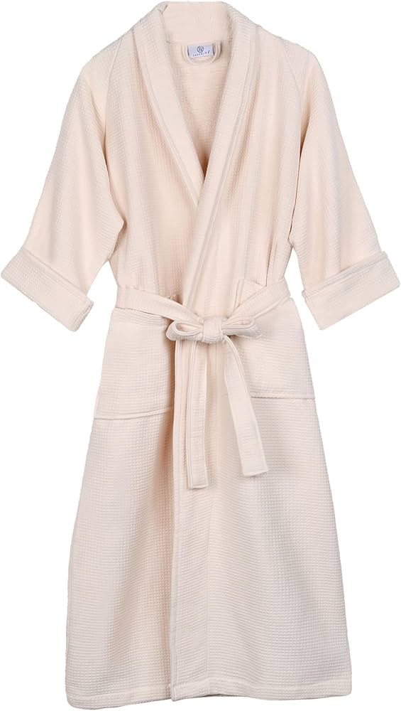 100% Cotton Waffle Robe with Terrycloth Lining and Shawl Collar, Small, Cream | Amazon (CA)