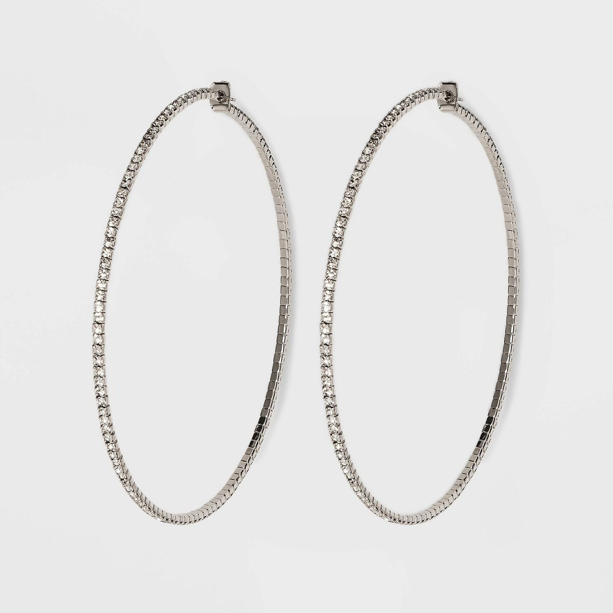 Jumbo Rhinestone Cubic Zirconia Hoop Earrings - Wild Fable™ Silver | Target