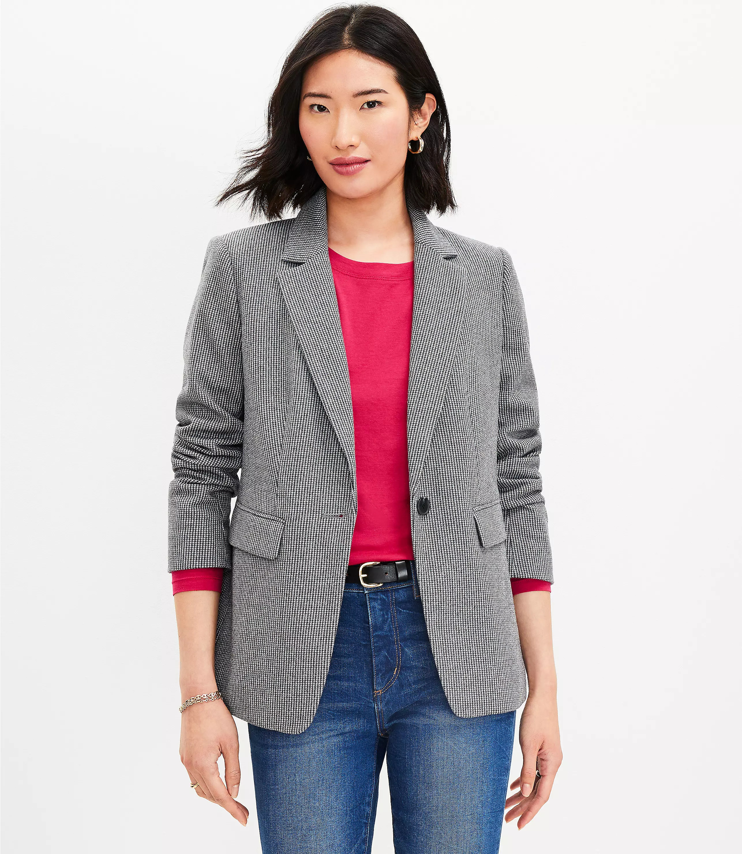 Petite Puppytooth Knit Elbow Patch Modern Blazer | LOFT